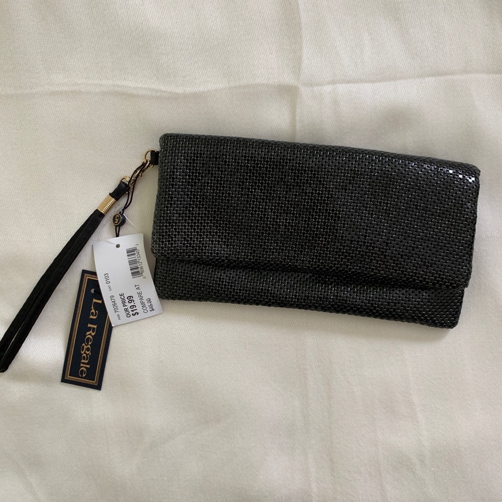 NWT Black Metalic Clutch Wristlet